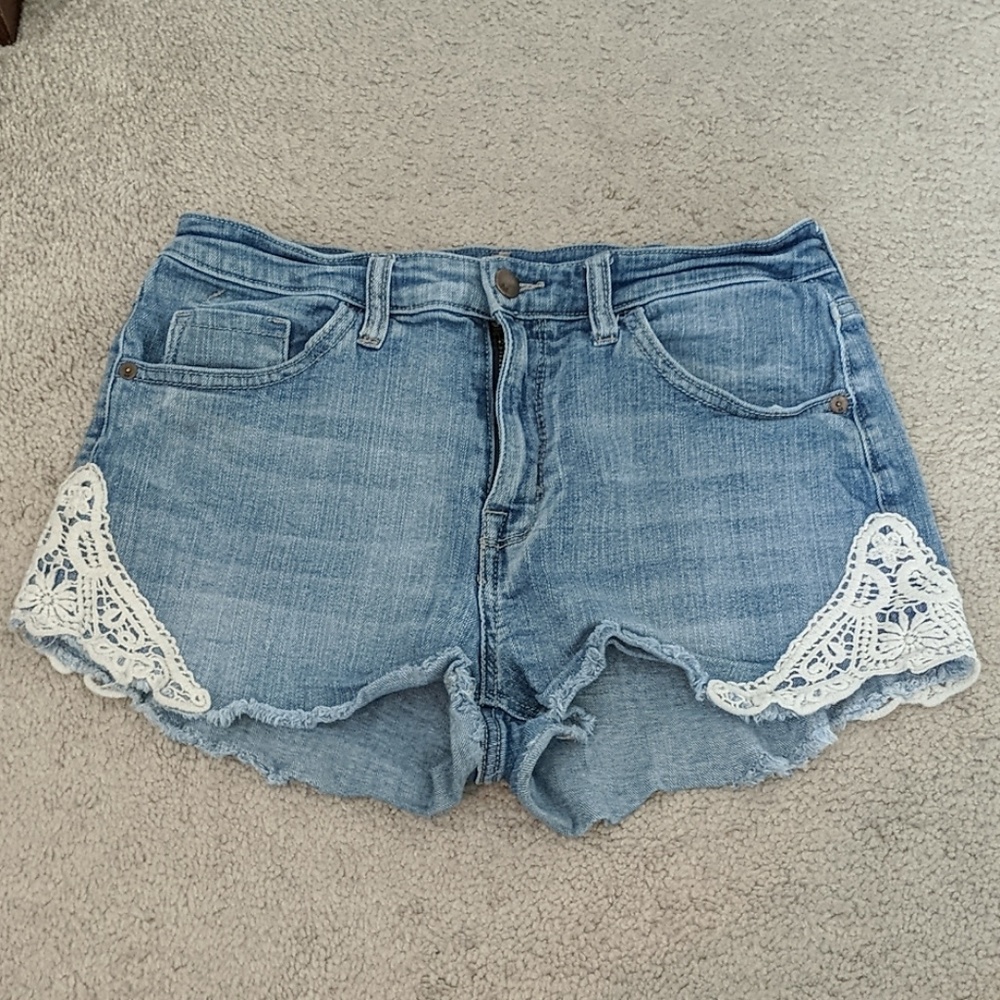 High-Rise Jean Shorts with White Detail